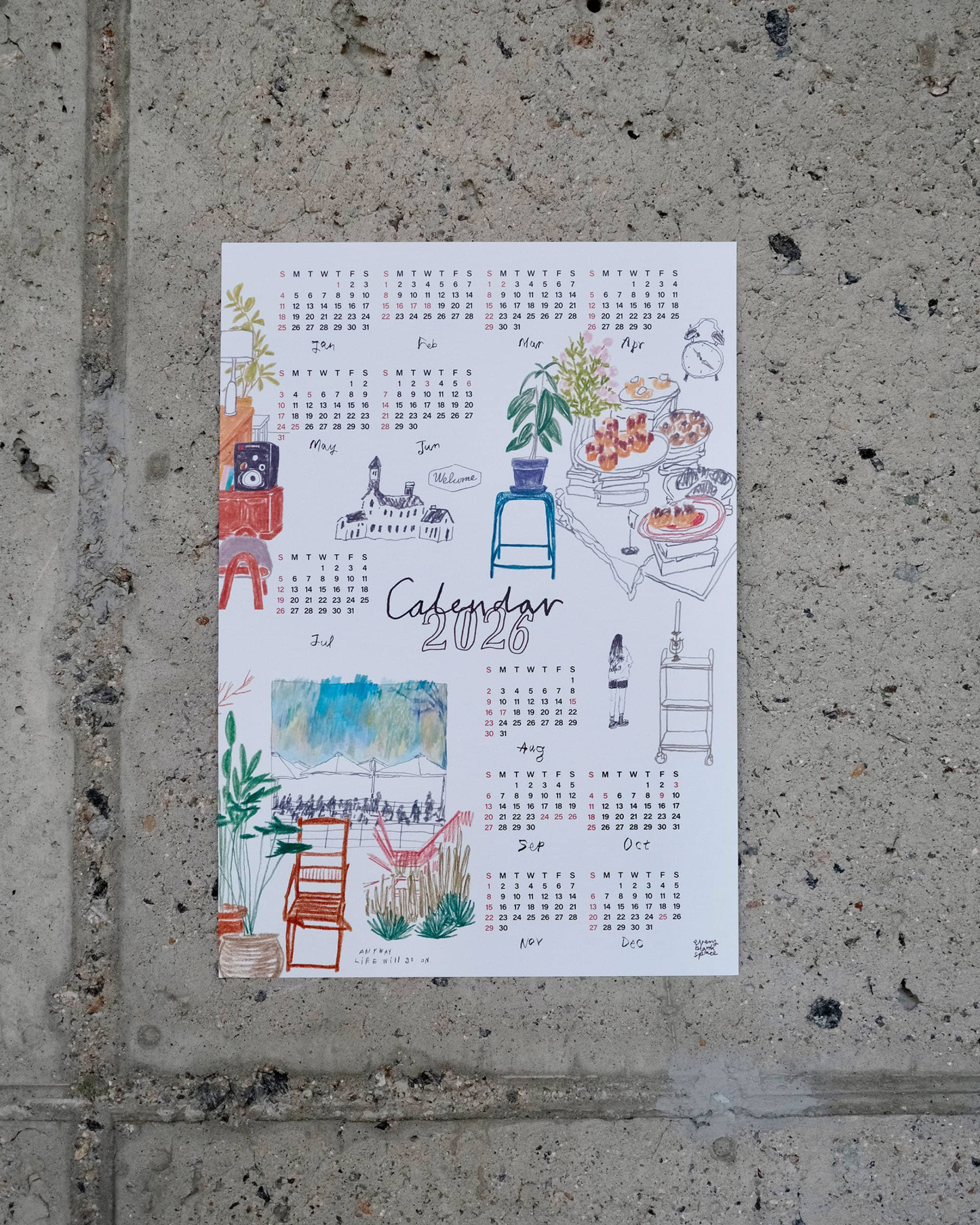 이하여백 2026 달력｜插畫家以下空白2026月曆